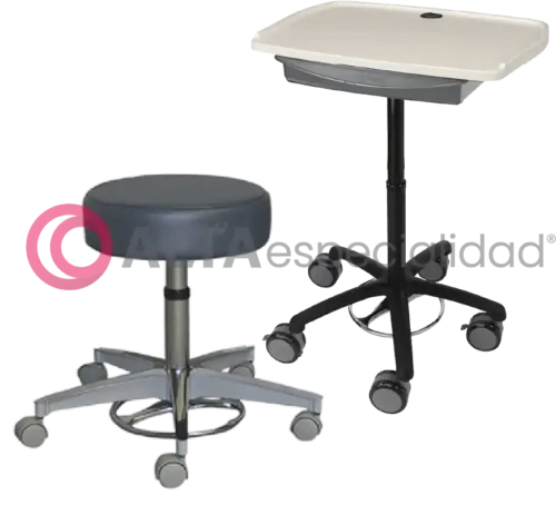 Escritorio móvil Carstens con superficie ergonómica y base con ruedas para hospitales.