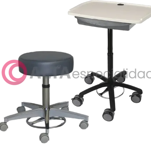 Escritorio móvil Carstens con superficie ergonómica y base con ruedas para hospitales.