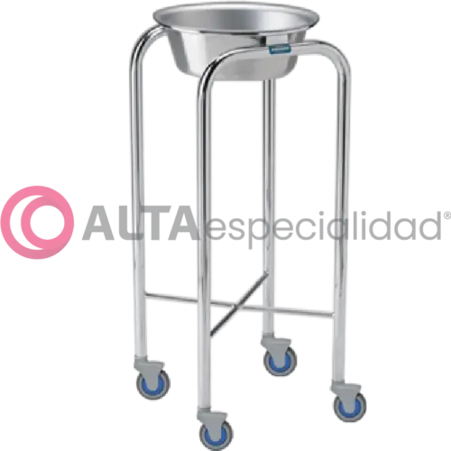 Porta lebrillo Pedigo para uso hospitalario, resistente y fácil de limpiar.