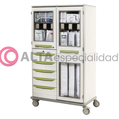 Mueble cerrado de guarda Starsys con dos unidades, ruedas con freno y compartimientos organizados.