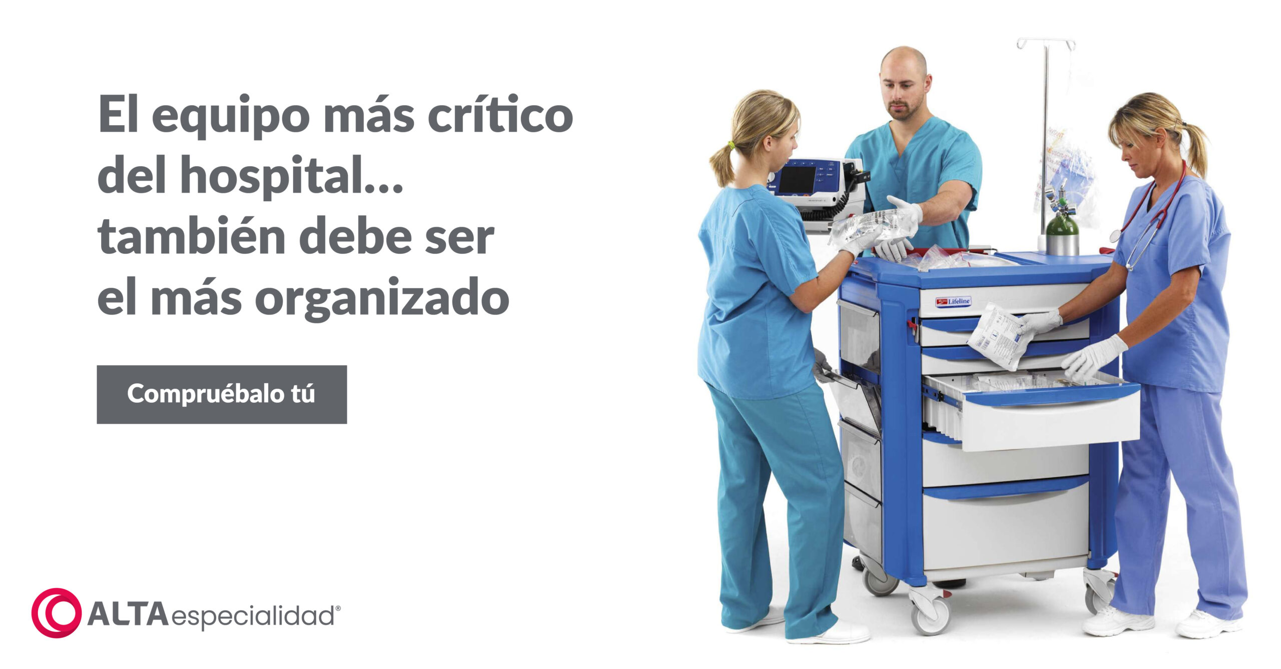 Carro de paro hospitalario organizado para emergencias críticas.
