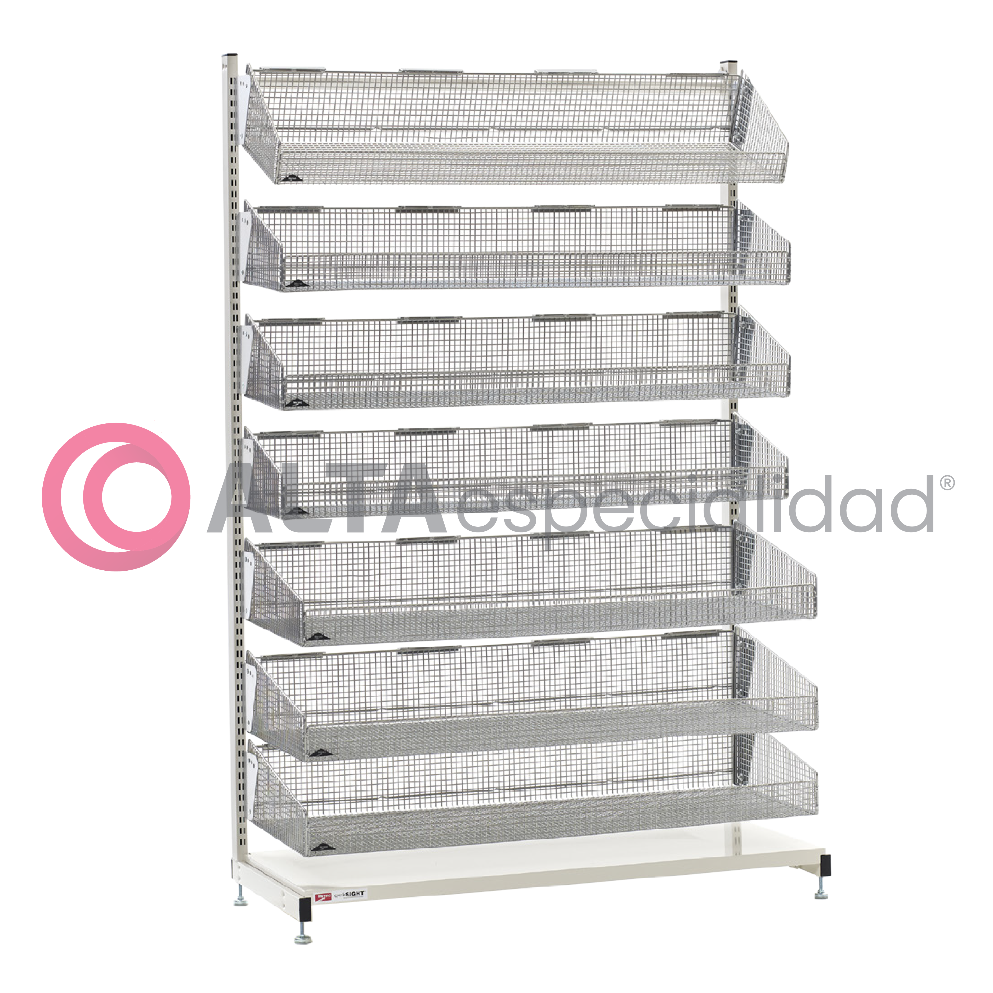 Estantería fija Metro para almacenamiento médico y hospitalario con canastillas metálicas ajustables.