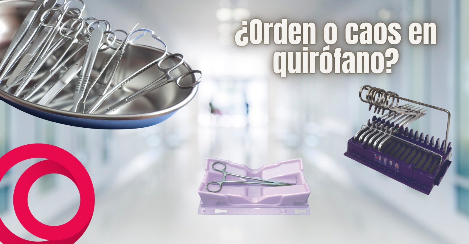 Quirófano con instrumental médico organizado en contraste con un entorno desordenado, mostrando la diferencia entre orden y caos durante un procedimiento quirúrgico.